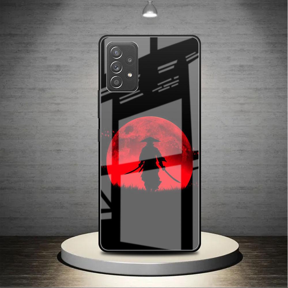Стеклянный чехол для Samsung Galaxy A52 A71 A50 A51 A70 A21s A31 A72 A10 A12 A30 A22 5G, чехол для телефона с пейзажными чернилами, японское искусство самурая