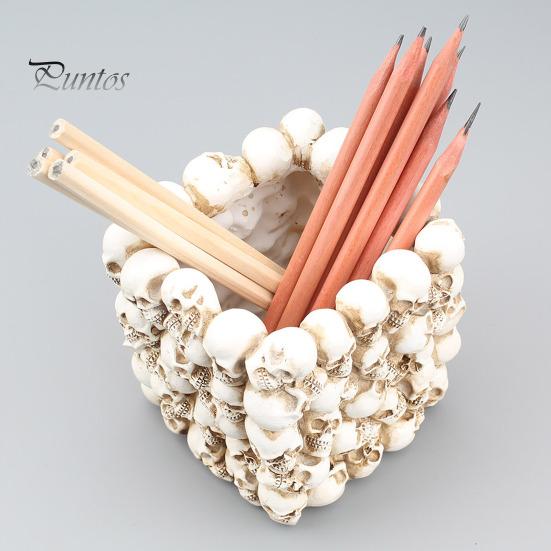 Держатель для ручек в форме черепа, органайзер для кистей для макияжа, большая вместимость, туалетный столик, офисный стол, ящик для хранения, украшение на Хэллоуин