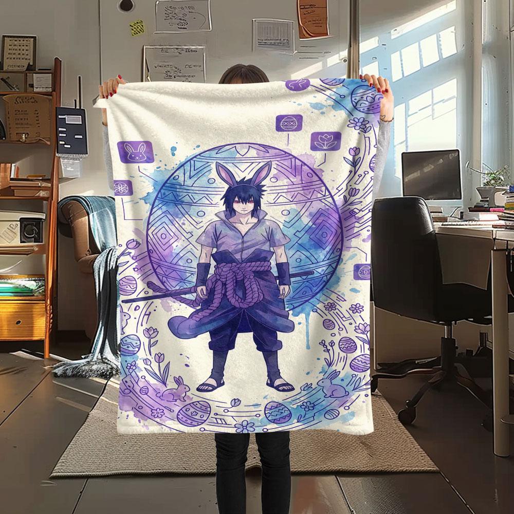 1Pc Ninja Easter Print Flannel Blanket, High quality Comfortable for All Seasons, Home Decor, Warmth and Comfort, Perfect for Christmas Gifts