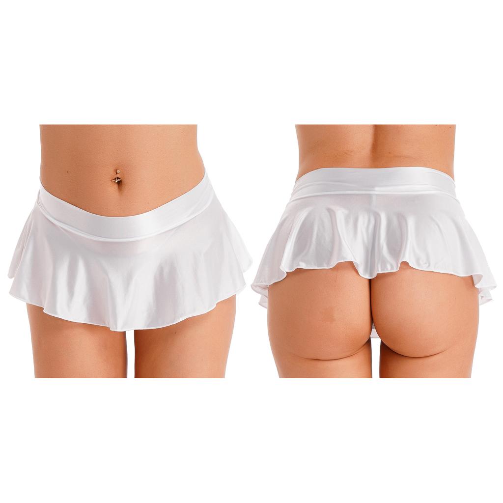 Женская глянцевая юбка с рюшами, мини-юбка с низкой посадкой, ночное белье, вечеринка у бассейна, пляжное бикини, накидки