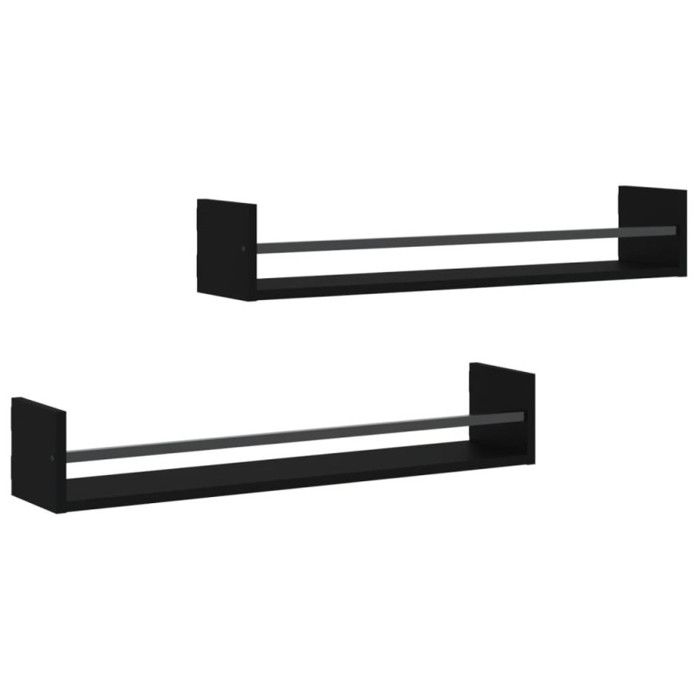 VidaXL Wall Shelves with Bars 2 Pcs Black 80x16x14 Cm 835439