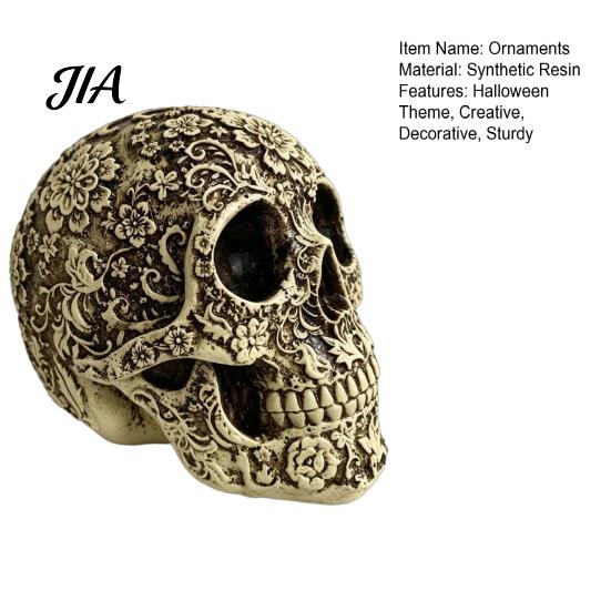 Halloween Tabletop Decorations Creative Skull Flowers Sculpture, Human Head Skeleton Statue, Collectible Figurine Gifts for Adults Home Decor,