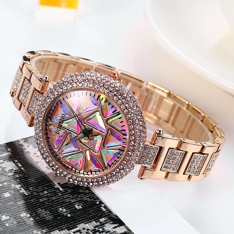 UTHAI CQ199 Colorful Gemstone Rotating Dial Full Diamond Women's Watch Casual Business Fashion Waterproof Alloy Quartz Watch