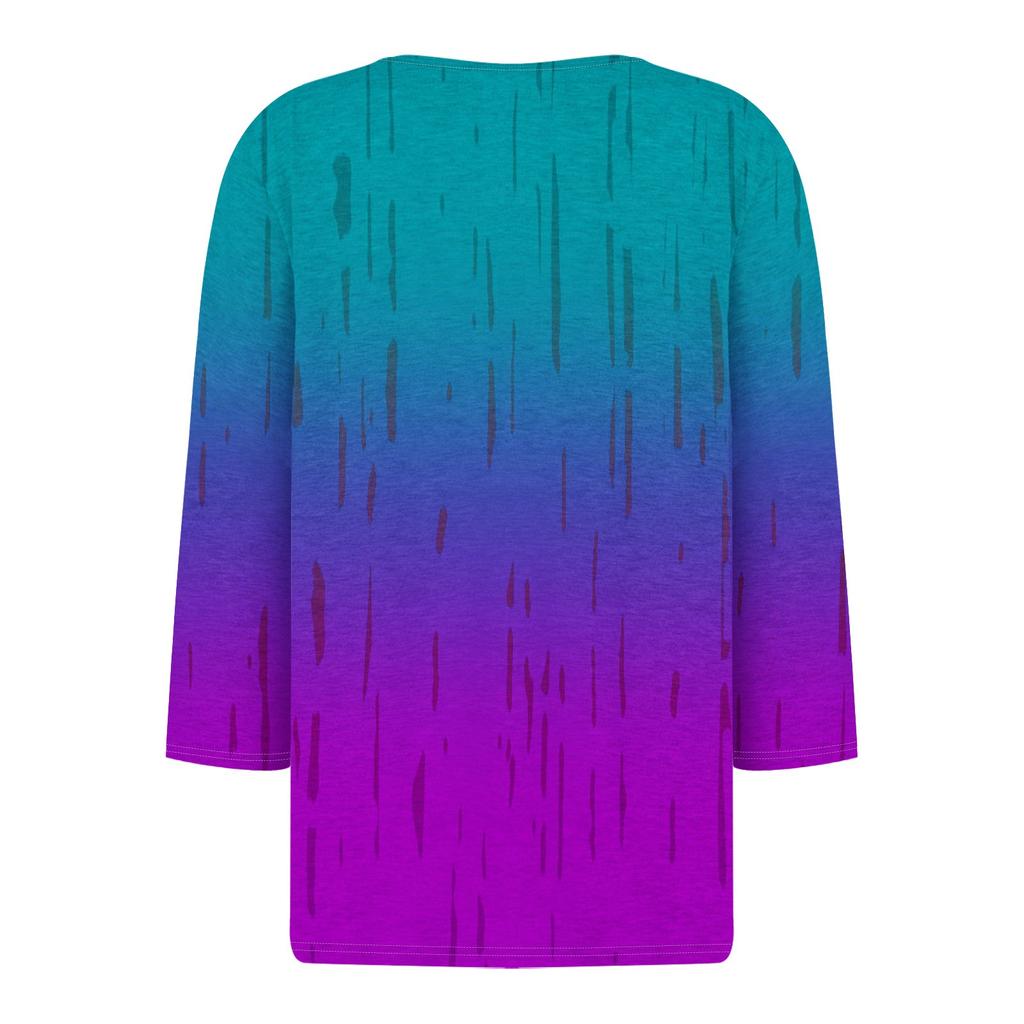 Жен. Футболка Футболка С принтом Пуговицы Рукав 3/4 Повседневные Выходные Мода Классический Классический V-образный вырез Обычный Верх