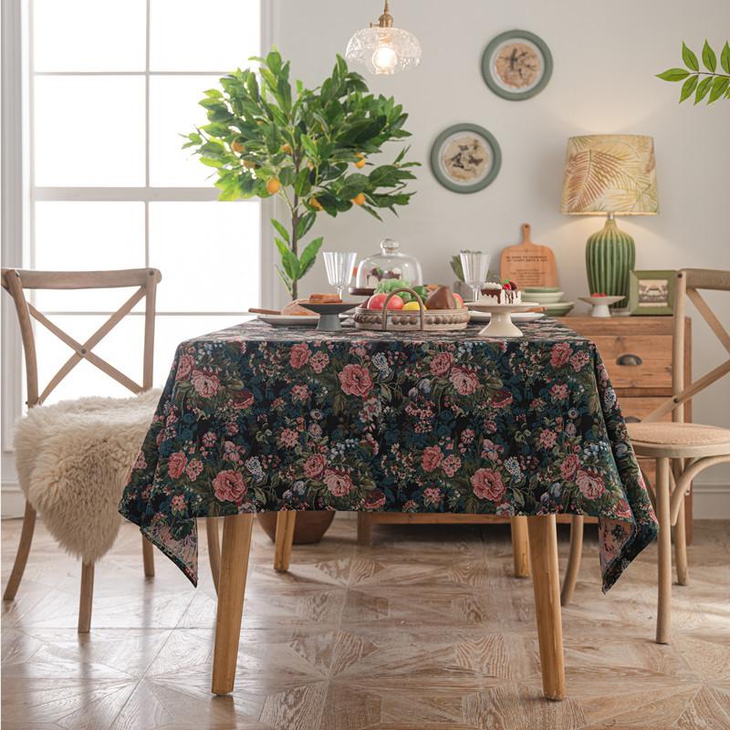 Американский Ретро Полиэстер Хлопок Цветная Тканая Жаккардовая Скатерть с Рисунком Сороки, Цветов, Растений и Бахромой Прямоугольная Скатерть для Кофейного Столика Скатерть для Обеденного Стола