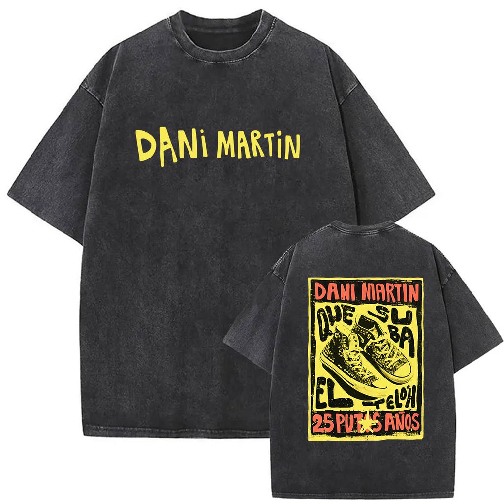 Rapper Dani Martin Lo Que Me De La Gana Tour Vintage Washed T Shirts Men Women Pop Fans Fashion Clothing Oversized Tshirt