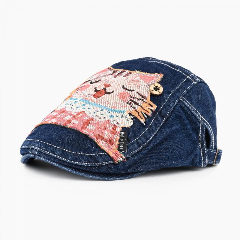Cute Cat Patch Denim Baseball Cap Women Small Face Flattering Sweet