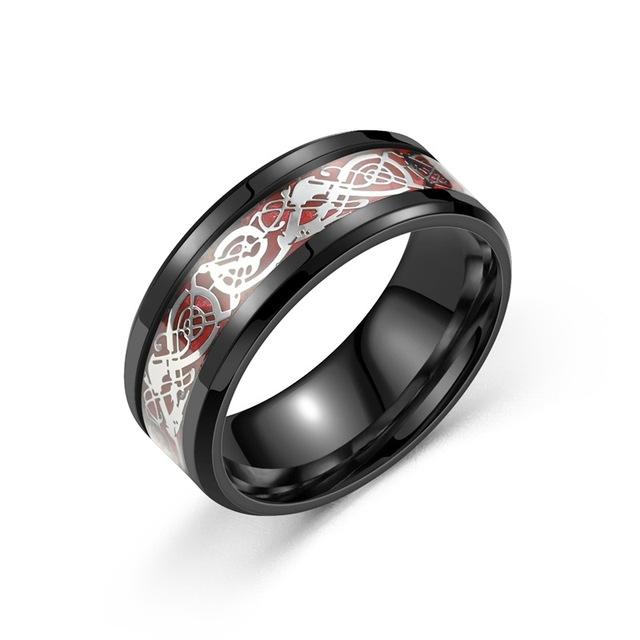 Vintage Viking Celtic Dragon Rings For Men Women Inlay Carbon Fiber Hiphop Men Stainless Steel Rings Wedding Band Jewelry Gifts