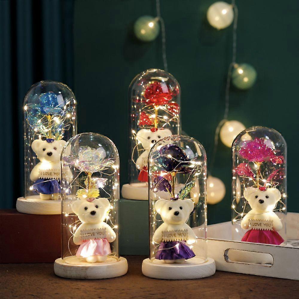 Glass Cover Gift Box Little Bear Rose