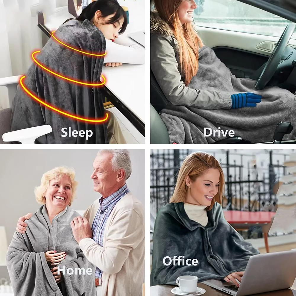 Wearable Heating Electric Blanket Shawl 3 Heated Level Throw Blanket 5v USB Charging Coral Velvet 8 Heated Areas Fast Heating