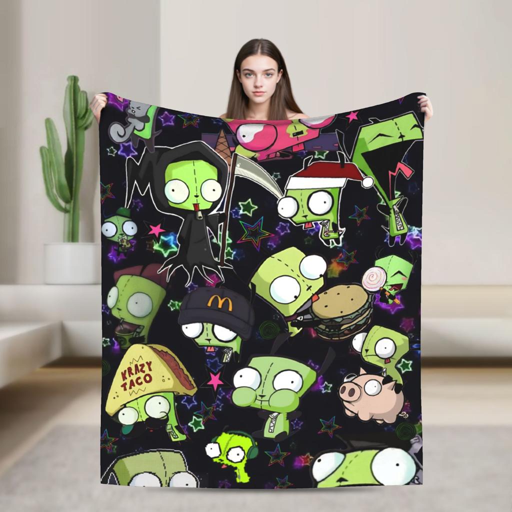Gir Invader Zim Cartoon Throw Blanket Flannel Bedspread For Couch Chair Sofa Bed Funny Sofa Bed Cover