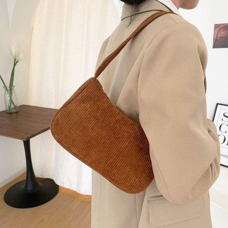 Corduroy Underarm Bag Casual Women Shoulder Bags Travel Armpit Shopping Pouch Phone Pouch Zipper Female Handbag Clutch