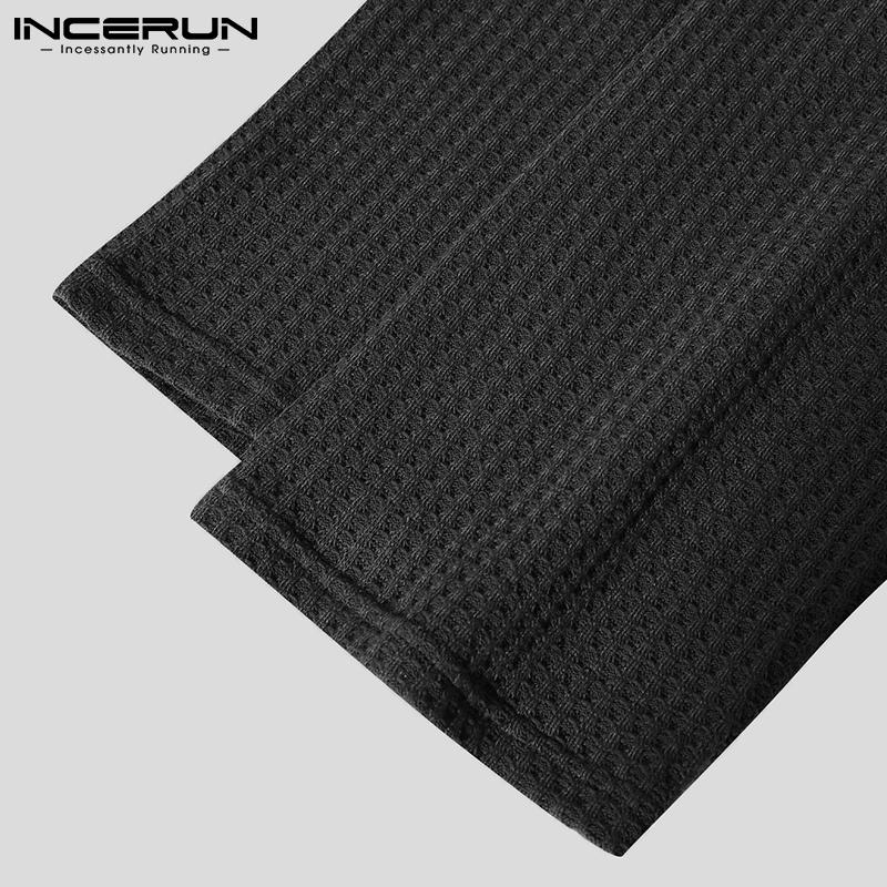 INCERUN Spring Mens Long Sleeve V Neck Solid Color Loose Spring Autumn Tops