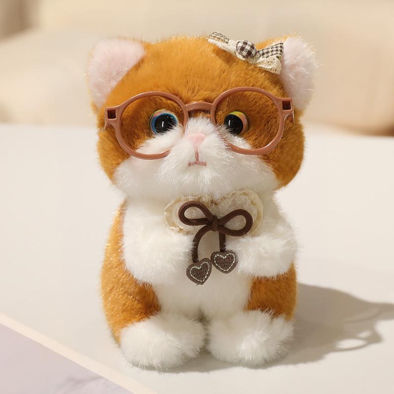Cute Glasses Kitten Pendant Plush Doll Calico Cat Doll Table Companion Palm Treasure Backpack Pendant Key Chain