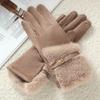 Женские зимние замшевые перчатки с меховыми манжетами, мягкие, теплые, сенсорные, велосипедные перчатки, женские флисовые подкладки, ветрозащитные перчатки для холодной погоды