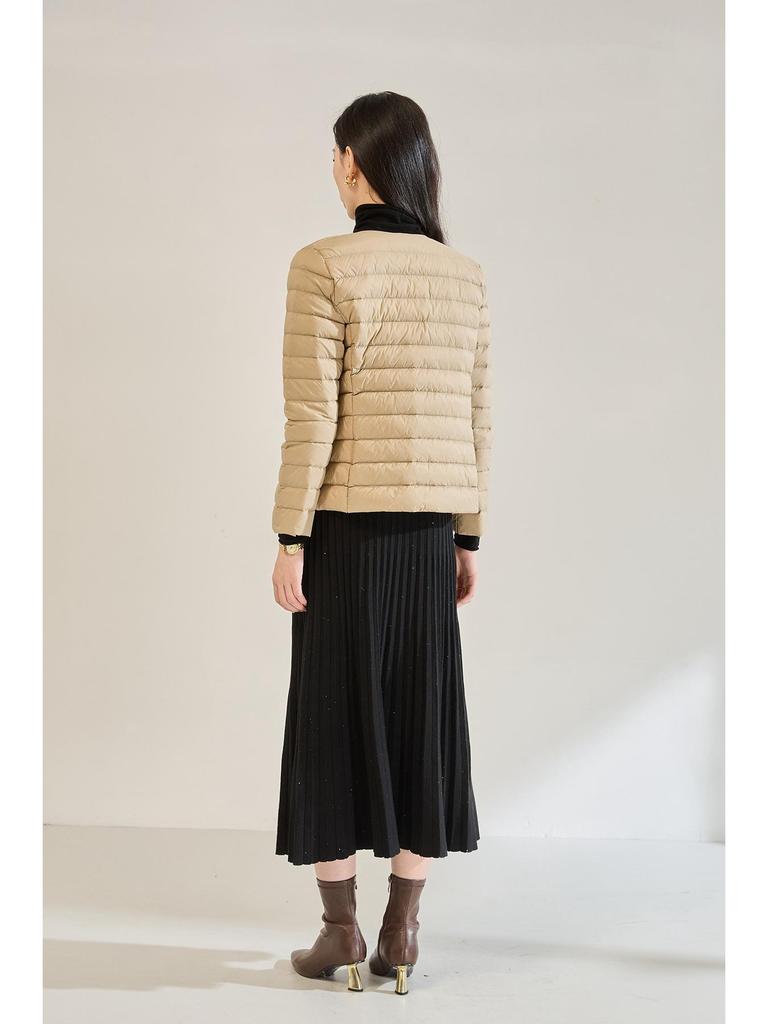 Women's White Duck Down Short Winter Jacket - Lightweight, Warm, Round Neck Inner Lining, Outerwear