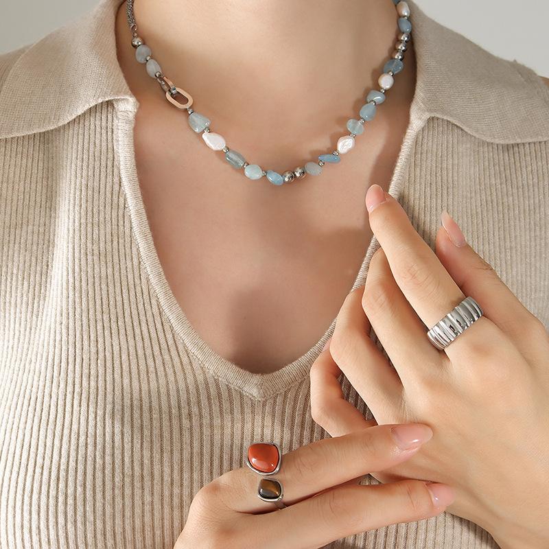 Богемный этнический стиль, легкая роскошь, модное сочетание, пресноводный жемчуг, голубая цепочка из натурального камня, персонализированное ожерелье, ювелирные изделия