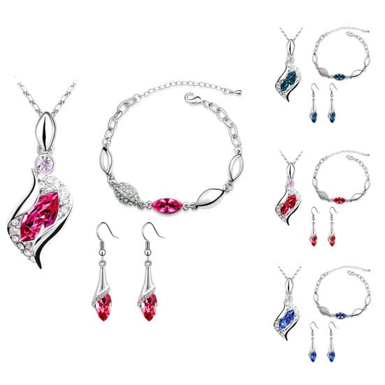 Женщины Rhinestone Геометрический кулон Ожерелье Браслет Крюк Серьги Комплект ювелирных изделий