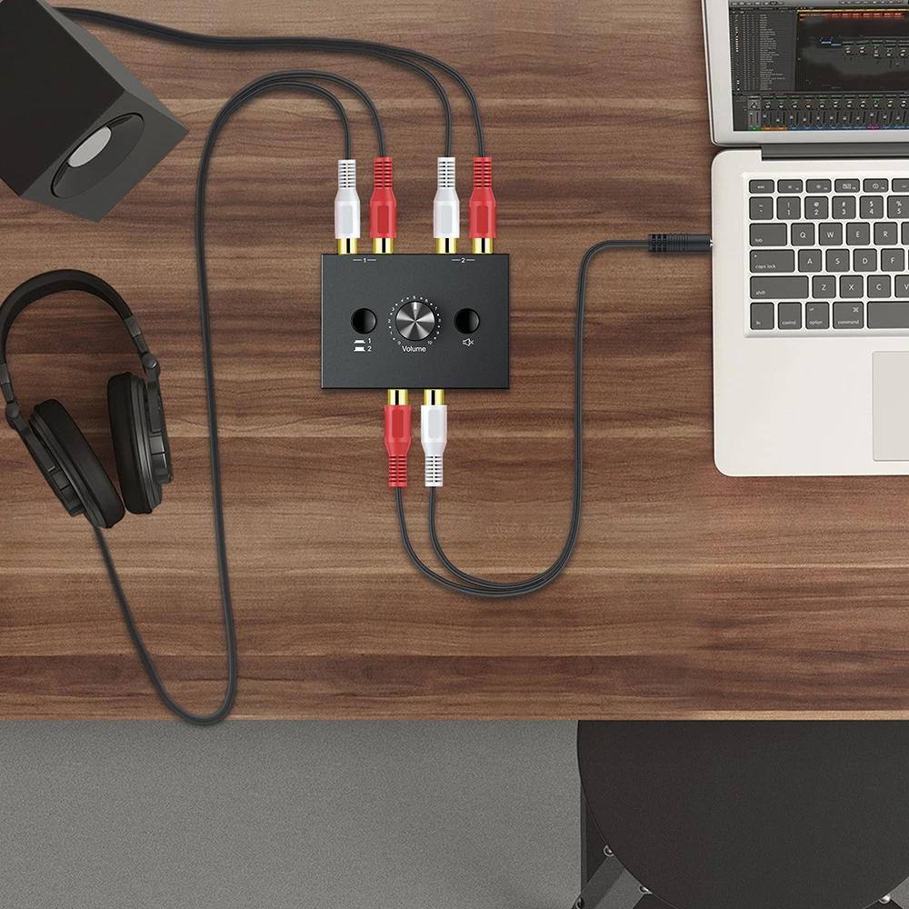 Двунаправленный переключатель аудио 2 x 1 / 1 x 2 RCA Стерео аудио переключатель-разветвитель с кнопкой Mute L / R Стерео аудио переключатель