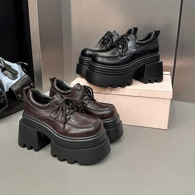 См увеличение высоты женские толстоподошвенные британские маленькие кожаные туфли женские осенние новые универсальные и тонкие туфли на шнуровке