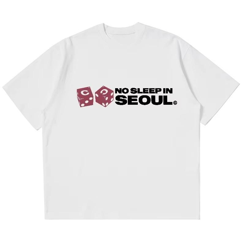 Tshirt Unisex Unisex No Sleep In Seoul Red Dice Graphic Letter Print Vintage Y2k Casual Korean Streetwear Loose Fit Tee Top
