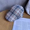 Women Grid Summer Beret Hat Short Brim Cotton Blend Material Sun Sunlight Block