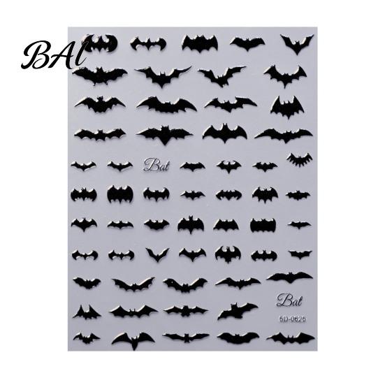 Halloween Nail Supplies 3D Embossed Stickers, Skeleton Hand Pumpkin Spider Bat Art Decals, Gothic Manicure Decoration Decals for Holiday Party