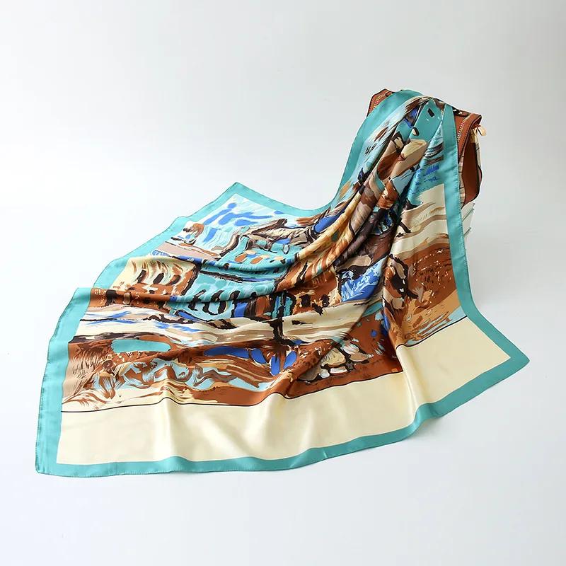 90cm Square Shawls Wraps Silk Scarves For Women Bandana Head Large Hijab Scarf Female Dot Print Headband Satin Neck Scarves