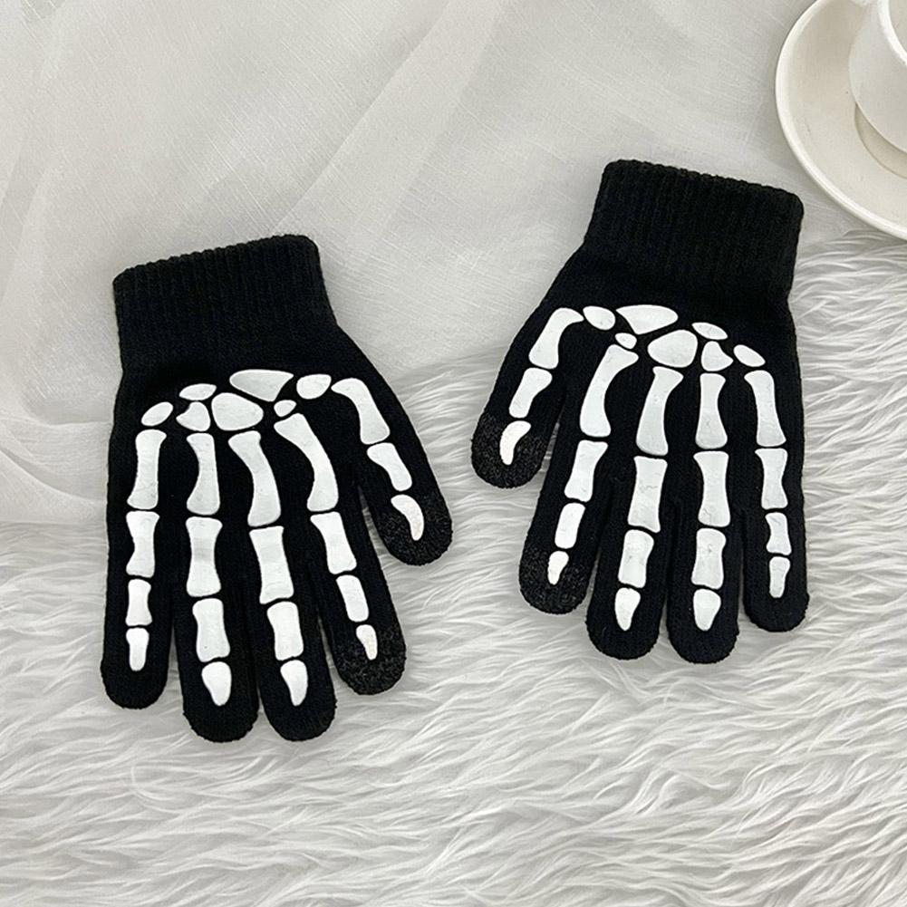 Knitting Gloves Skeleton Head Full Fingers Print Warm Breathable Slip Non Horror Gloves Boy Han W7Q4