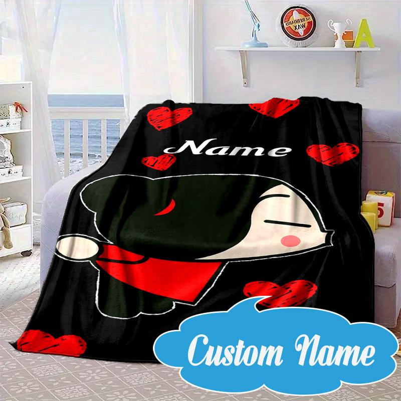 Custom Name Heartfelt Pucca Love Blanket bed sofa Blanket Flannel Blanket for Camping, Hiking, Picnic Essentials,gift for Fan family