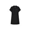 Solid Color Logo Waist-Defined A-Line Loose Versatile Woven Short Sleeve Dress Women Dresses Black F11W238302F-BK