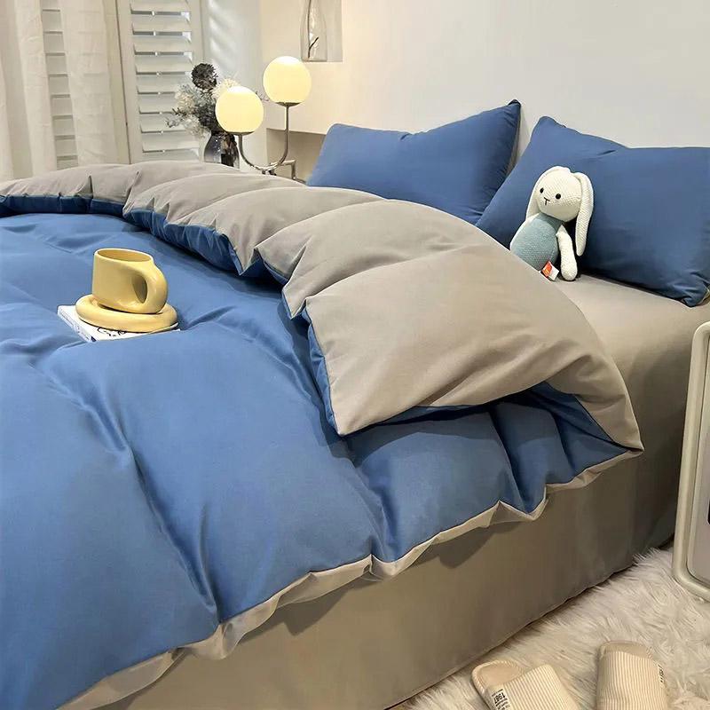 3/4pcs/set Double Solid Color Quilt Cover Four Piece Set Student Dormitory 1.2m Bedding Three Piece Set Double Bed Comfortable Sheet Home Textile