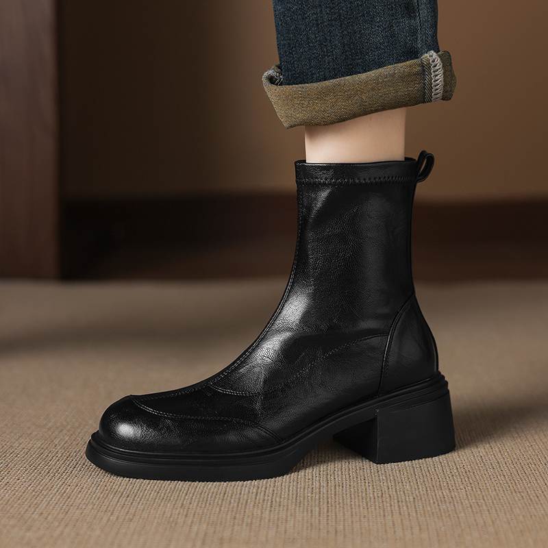 Krazing Pot Microfiber Round Toe Chunky Heels Motorcycle Boots Size 42 Zip Women Platform Ankle Boots