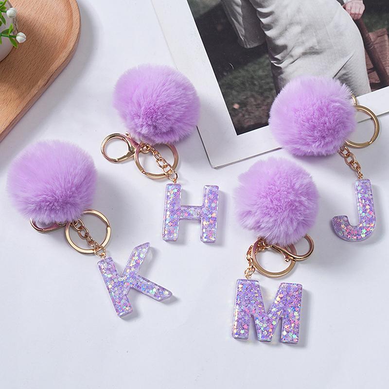Adorable Glitter Initial Keychain Sparkling Resin Alphabet Pendant With Fluffy Letter Charm For Girls Bags Backpacks Accessories
