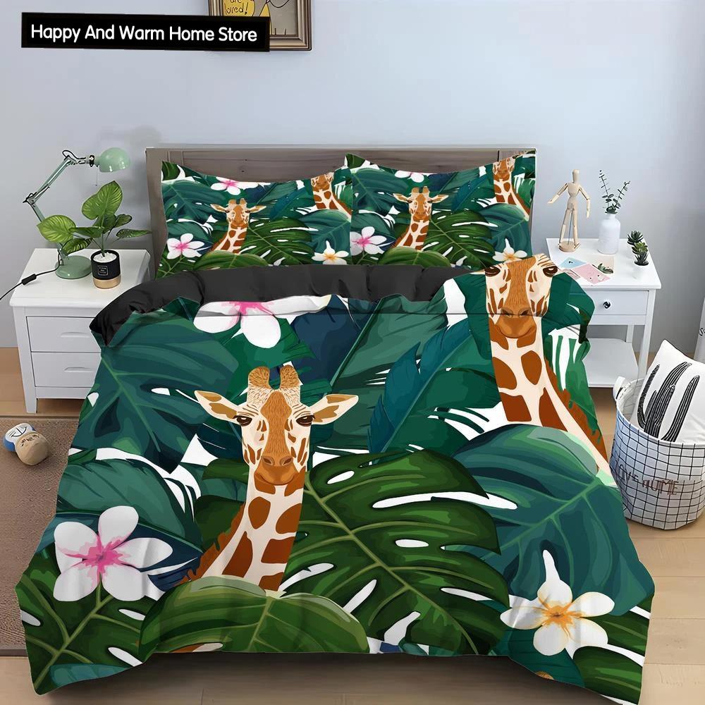 Cartoon Giraffe King Queen Duvet Cover Boys Girls Animal Bedding Set Wildlife Quilt Cover Polyester Comforter