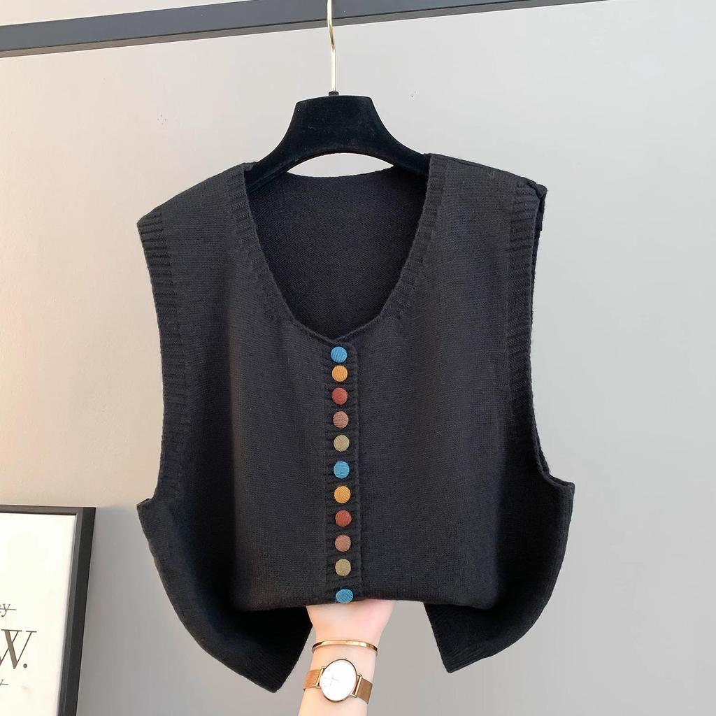 Женский вязаный кардиган-жилет с V-образным вырезом 2025 - Без рукавов, Свободный крой для весны и осени