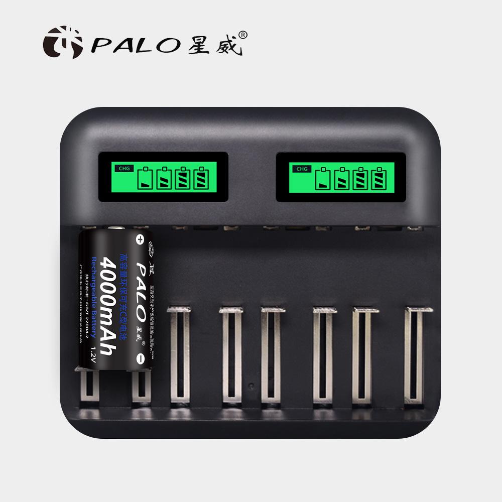 PALO 8-слотовый ЖК-дисплей, USB-умное зарядное устройство для аккумулятора AA AAA SC, размер компакт-диска, аккумуляторная батарея 1,2 В, Ni-MH Ni-CD, быстрое зарядное устройство