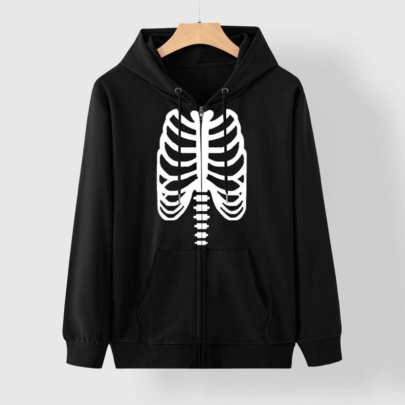 Gothic Skull Skeleton Print Oversized Hoodie Teens Men Long Sleeve Cotton Pullover Sweatshirt