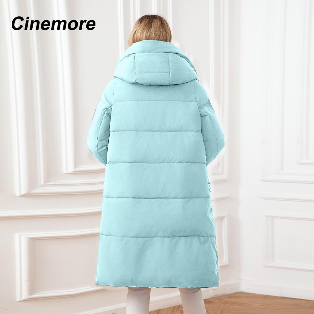 Cinemore Женская куртка, зима 2024, теплые длинные парки, верхняя одежда с капюшоном, женская одежда, модный пуховик, женское пальто 06