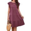 Summer Beach Dress For Women Casual Round Neck Tunic Ruffle Short Sleeve A-Line Tiered Babydoll Dress Flowy  Dress