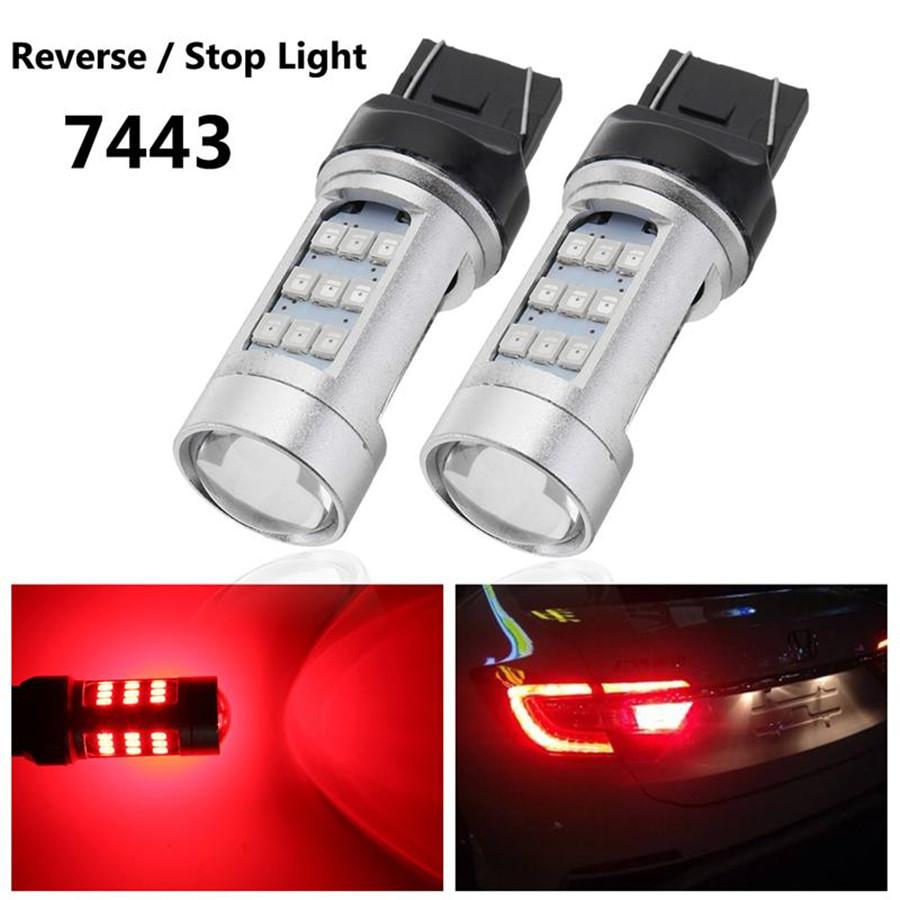2pcs T20 7443 W21/5W Red LED Taillight Flashing Strobe Blinking Brake Stop Light