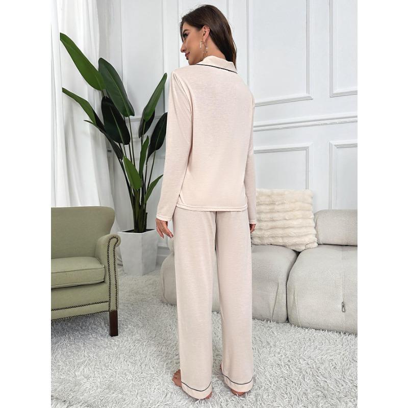 Pajamas Women Autumn and Winter Solid Color Cardigan Long Sleeve Homewear Set Sleeping Suits