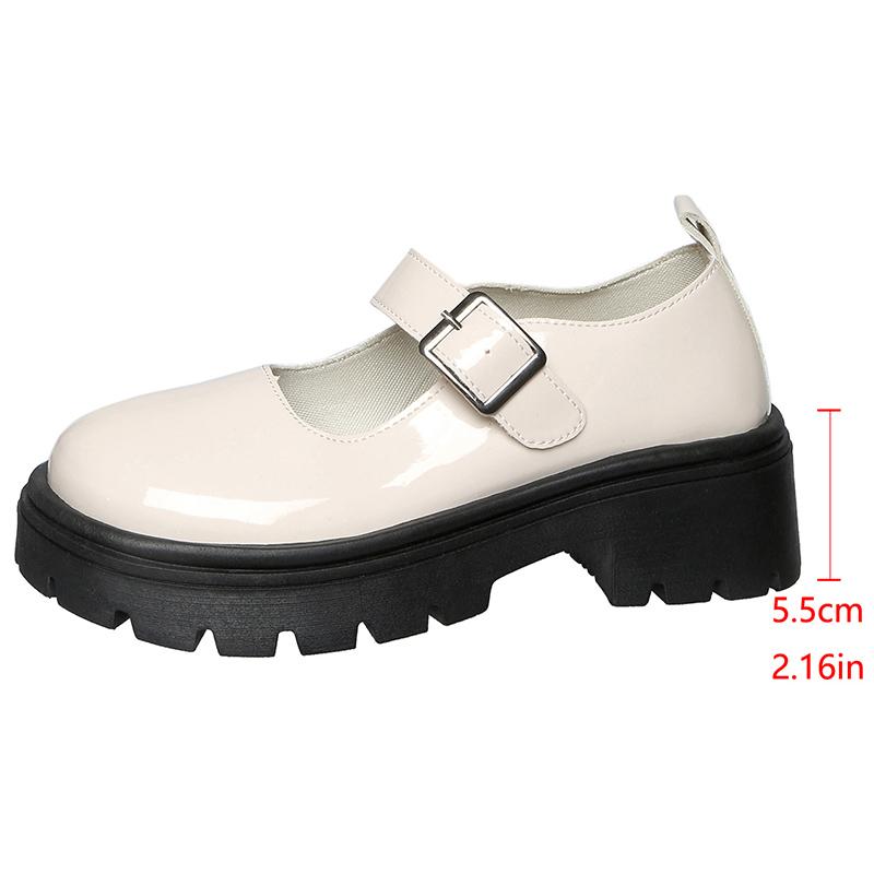 Модные лаковые туфли Мэри Джейн на толстой подошве Женские 2025 Платформа с ремешком на щиколотке Женские туфли-лодочки с круглым носком и высоким каблуком Лолита Женские