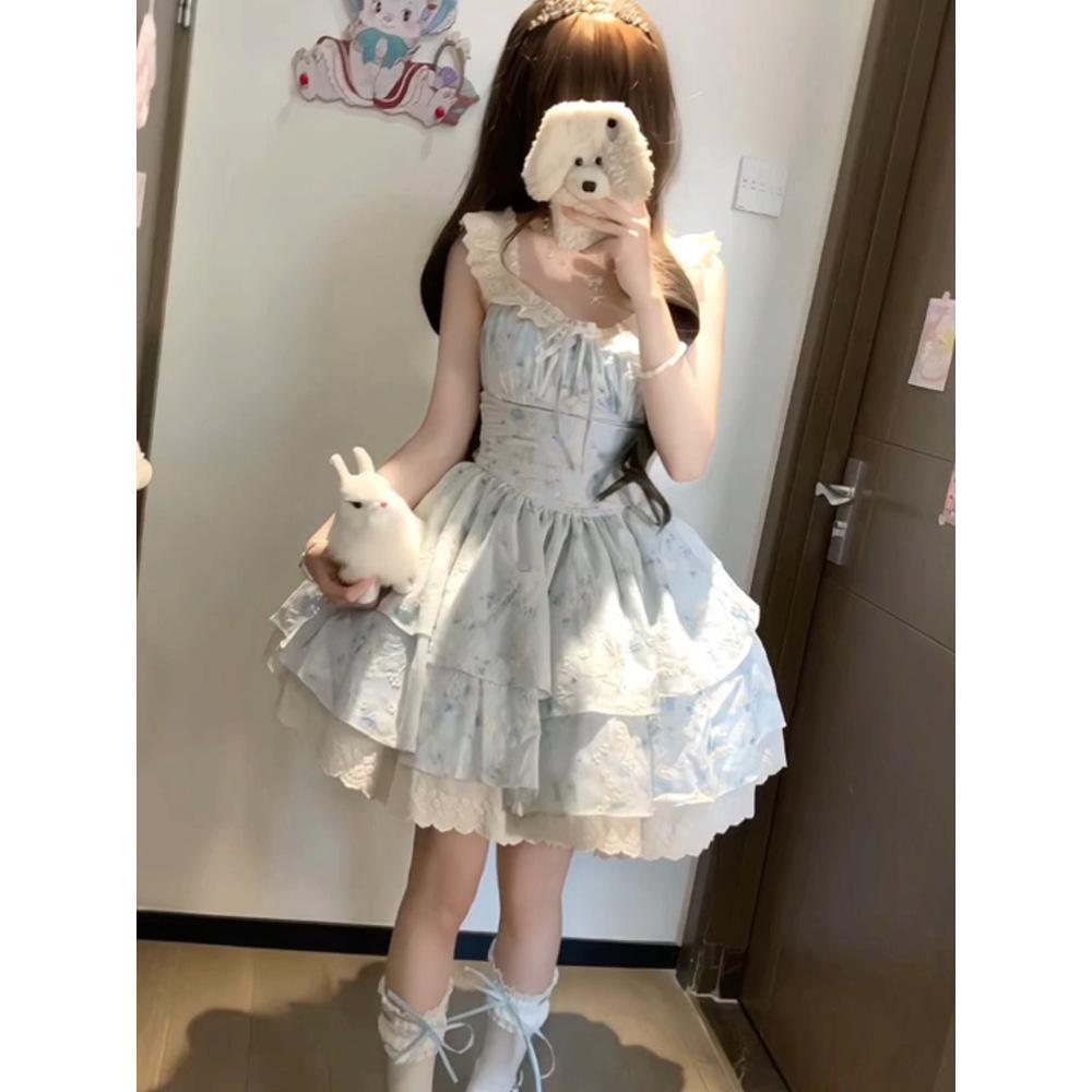 Сладкий Spice Girl С рукавом Сяофэй Цветочное платье Женское Летнее Красивое Первая любовь Высококлассное Платье принцессы Талия Брючное платье