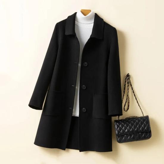 Wool Blend Coat Single Breasted Mid-Length Pea Coat Notch Lapel