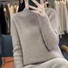 Women's Autumn Winter Thick Wool Sweater - Korean Style Half High Collar, Hollow Out Floral Design