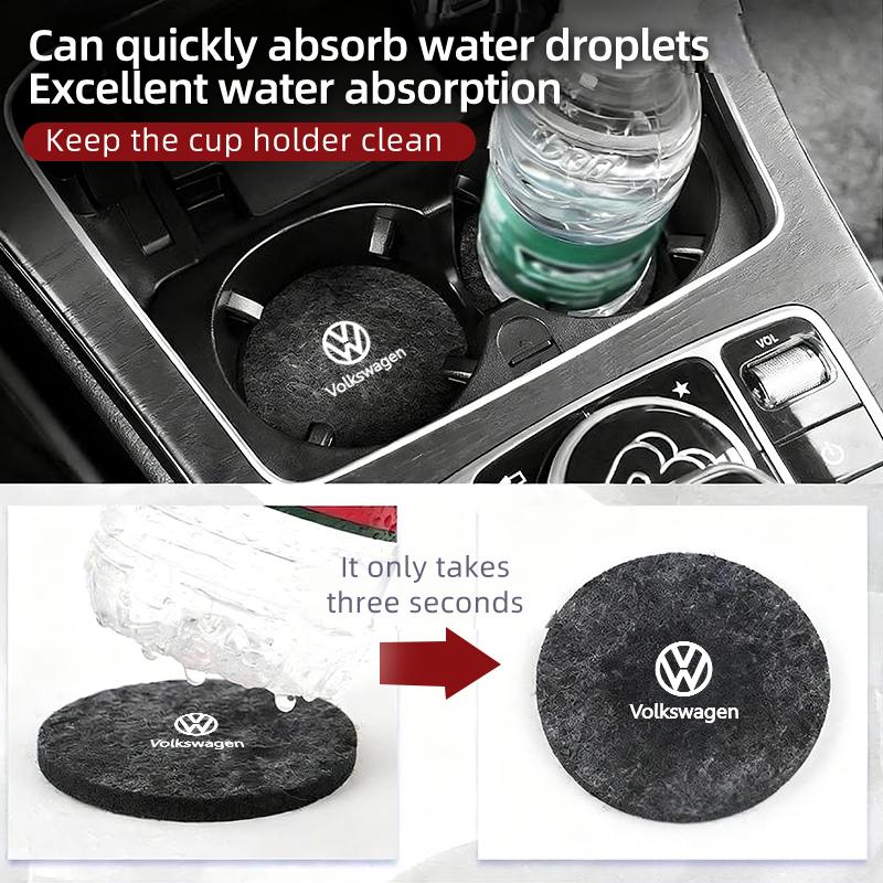 ear1 2PCS Car Felt Material Coasters Water Cup Holder Mat Trimmmable For VW Scirocco Jetta Golf Passat Polo Tiguan Sharan Touran