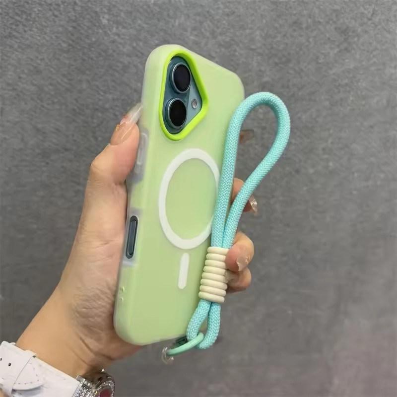 Роскошный Мягкий Силиконовый Чехол для Magsafe со шнурком для iPhone17 16 15 14 Plus 13 12 Pro Max Беспроводная Зарядка Магнитный Прозрачный Чехол