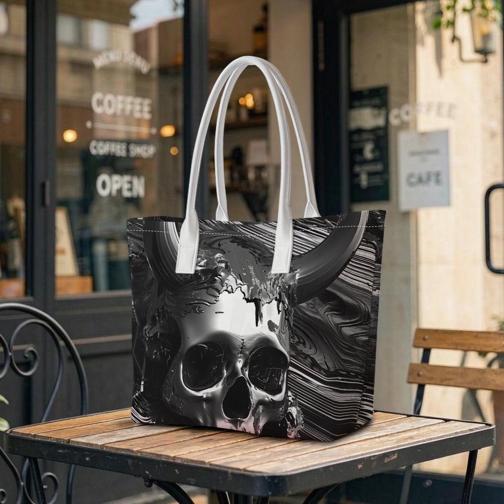 Stylish Skull Pattern Large Tote Bag Daily Use Shopping Carryall Bag
