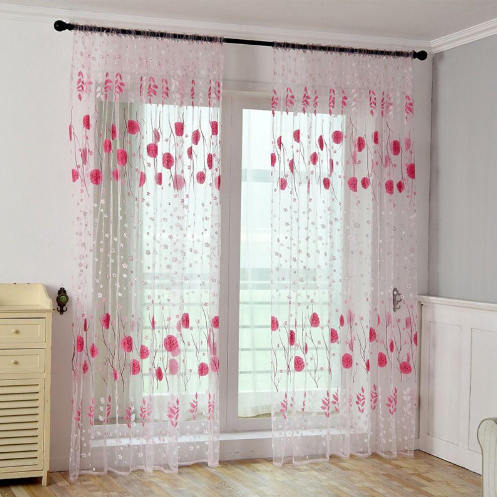 Transparent Window Drapes Romantic Tulle Curtain Flower Pattern Sheer Curtain Bedroom